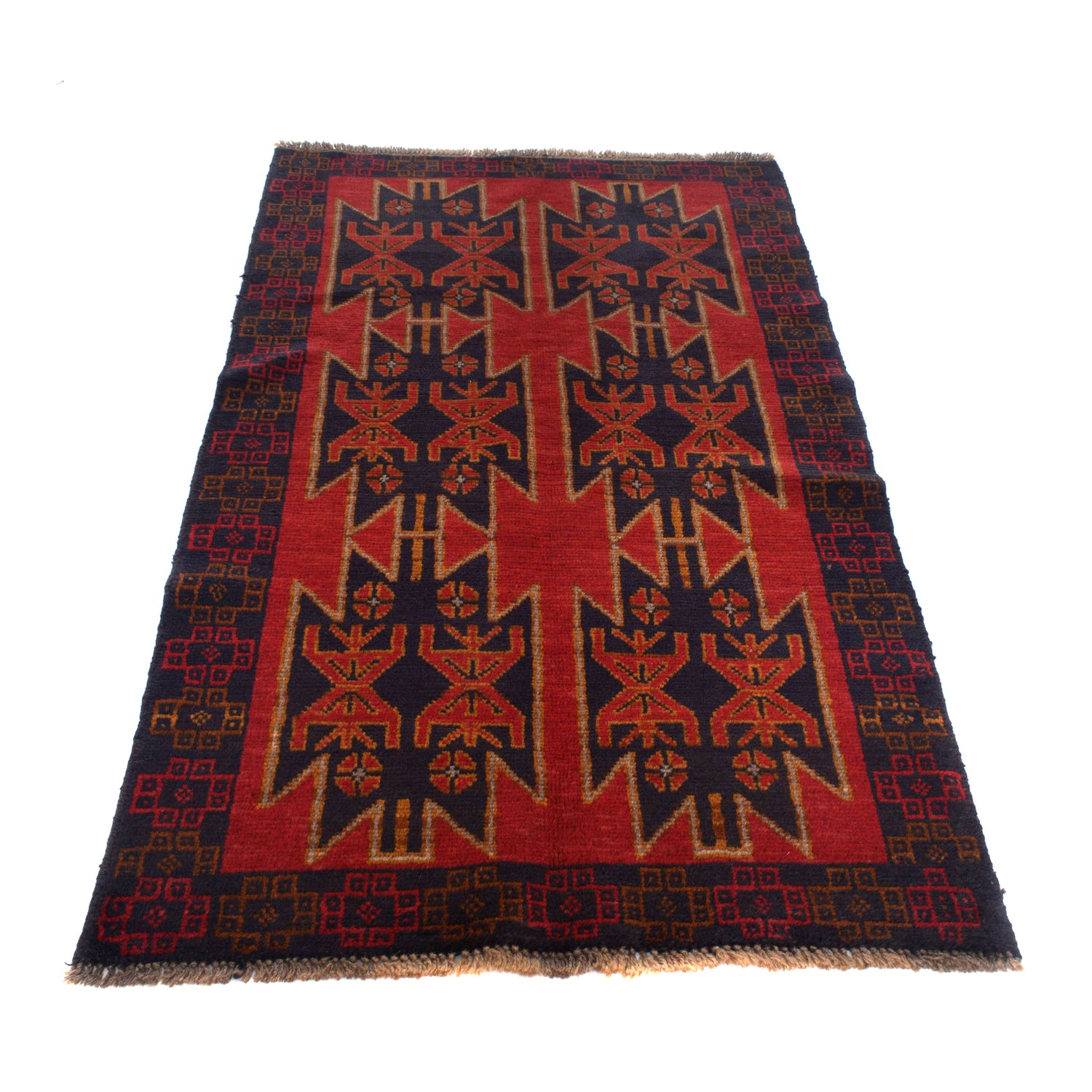 Baluchi Rug Handmade Red Floral 4x6 ft