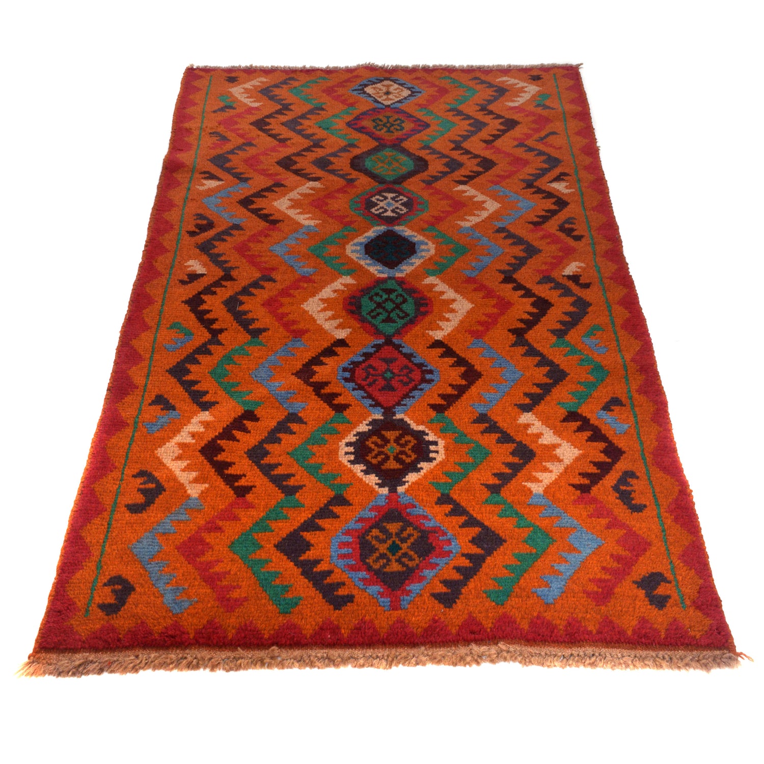 Baluchi Rug Handmade Orange Geometric 4x6 ft