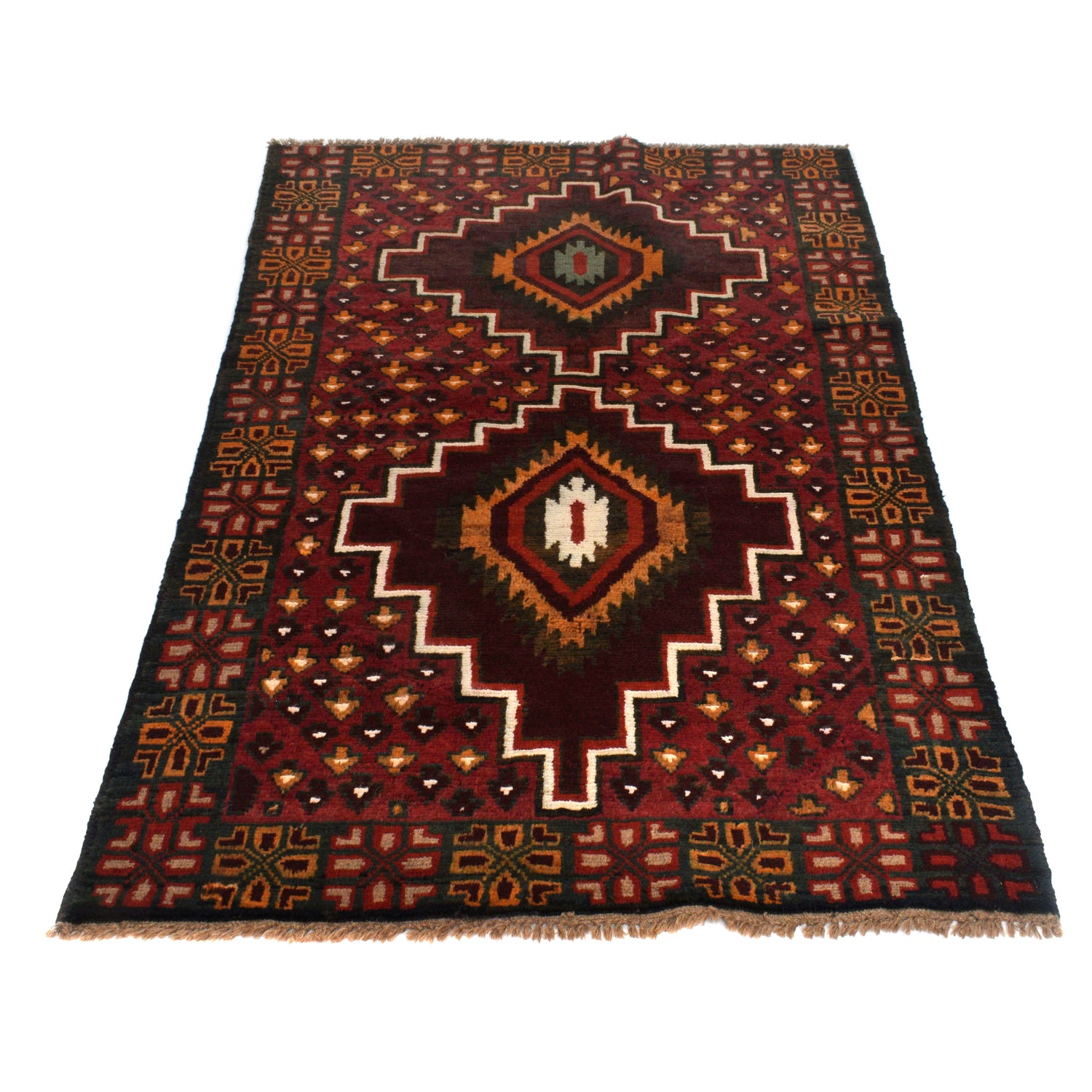 Baluchi Rug Handmade Deep Red Geometric 4x6 ft