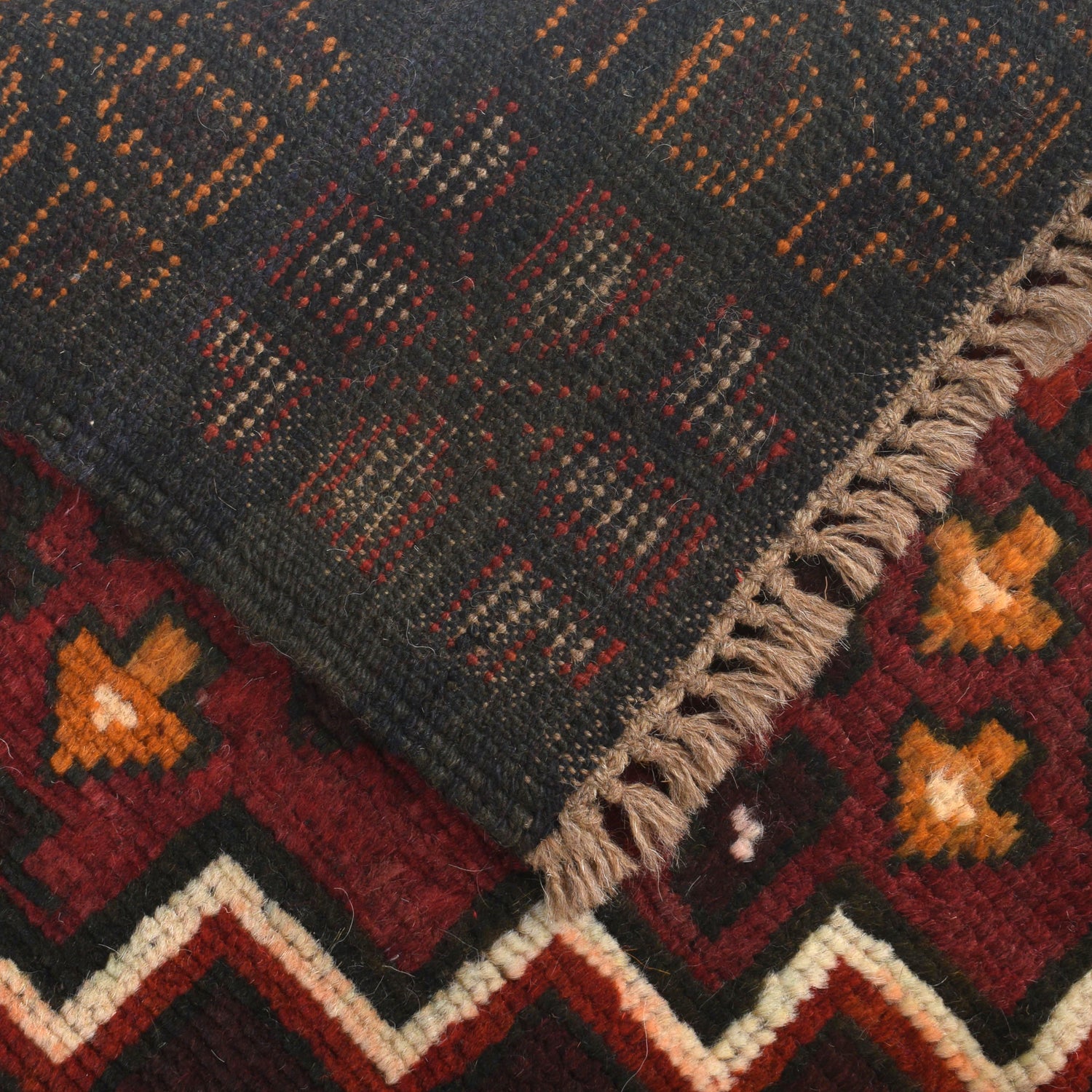 Baluchi Rug Handmade Deep Red Geometric 4x6 ft