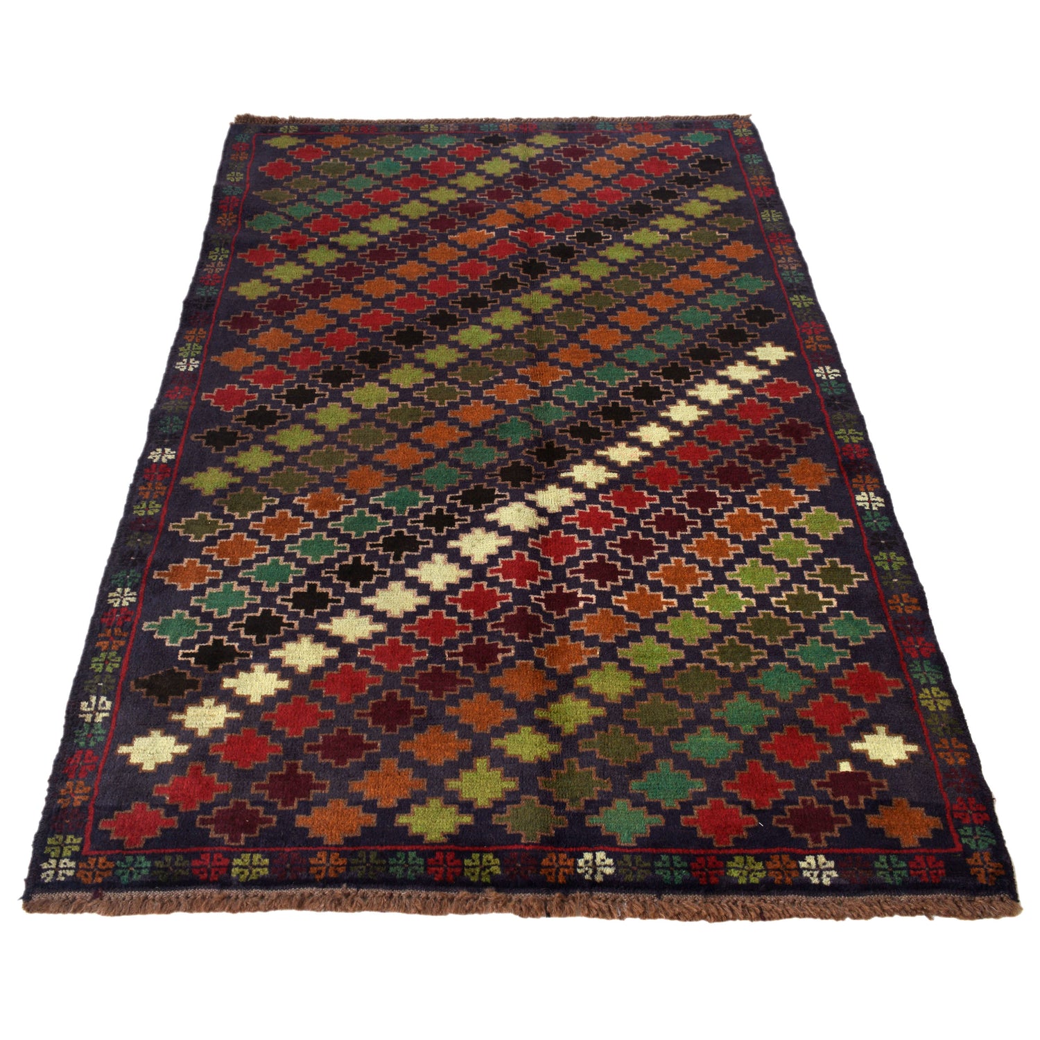 Baluchi Rug Handmade Dark Blue Geometric 4x6 ft