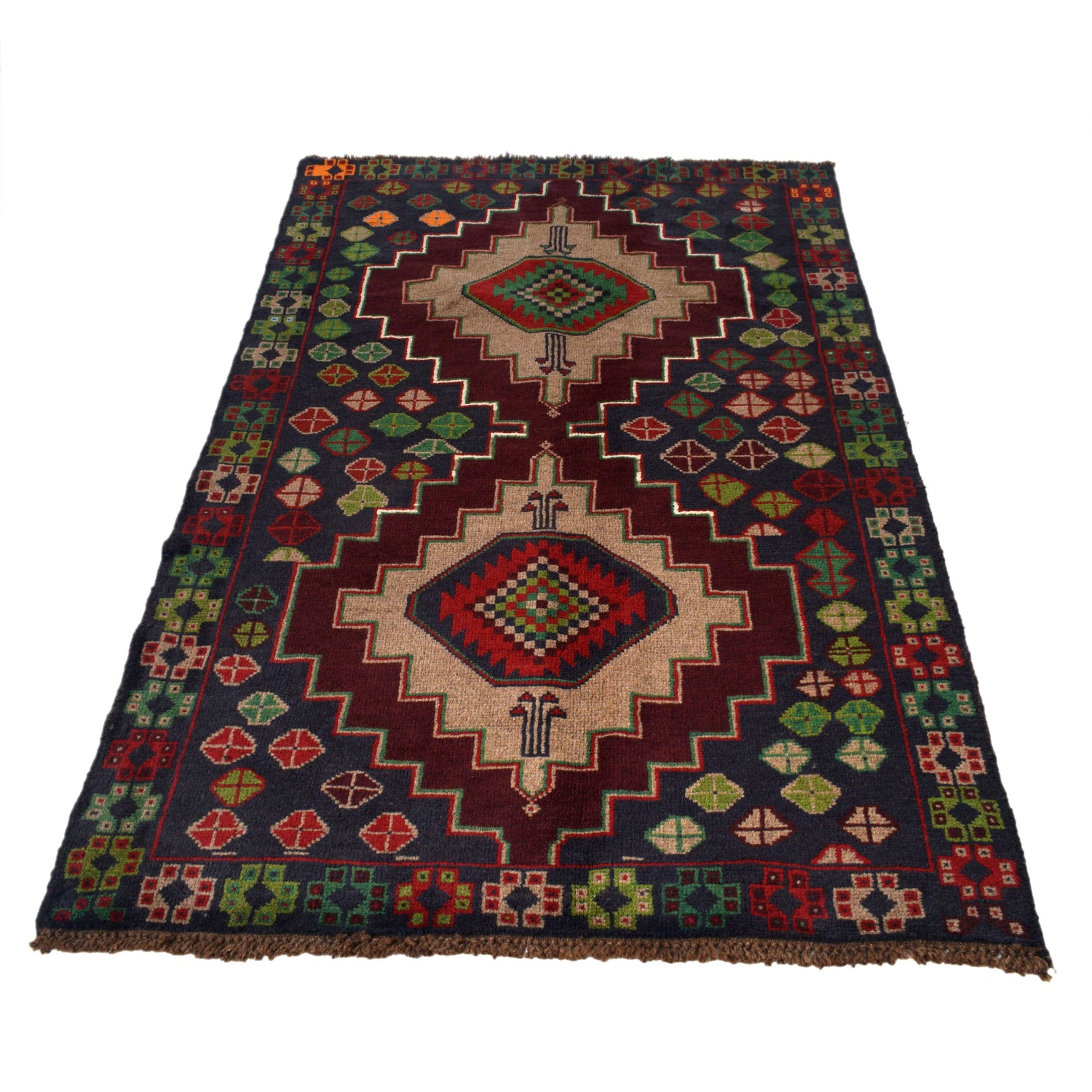 Baluchi Rug Handmade Deep Blue Geometric 4x6 ft
