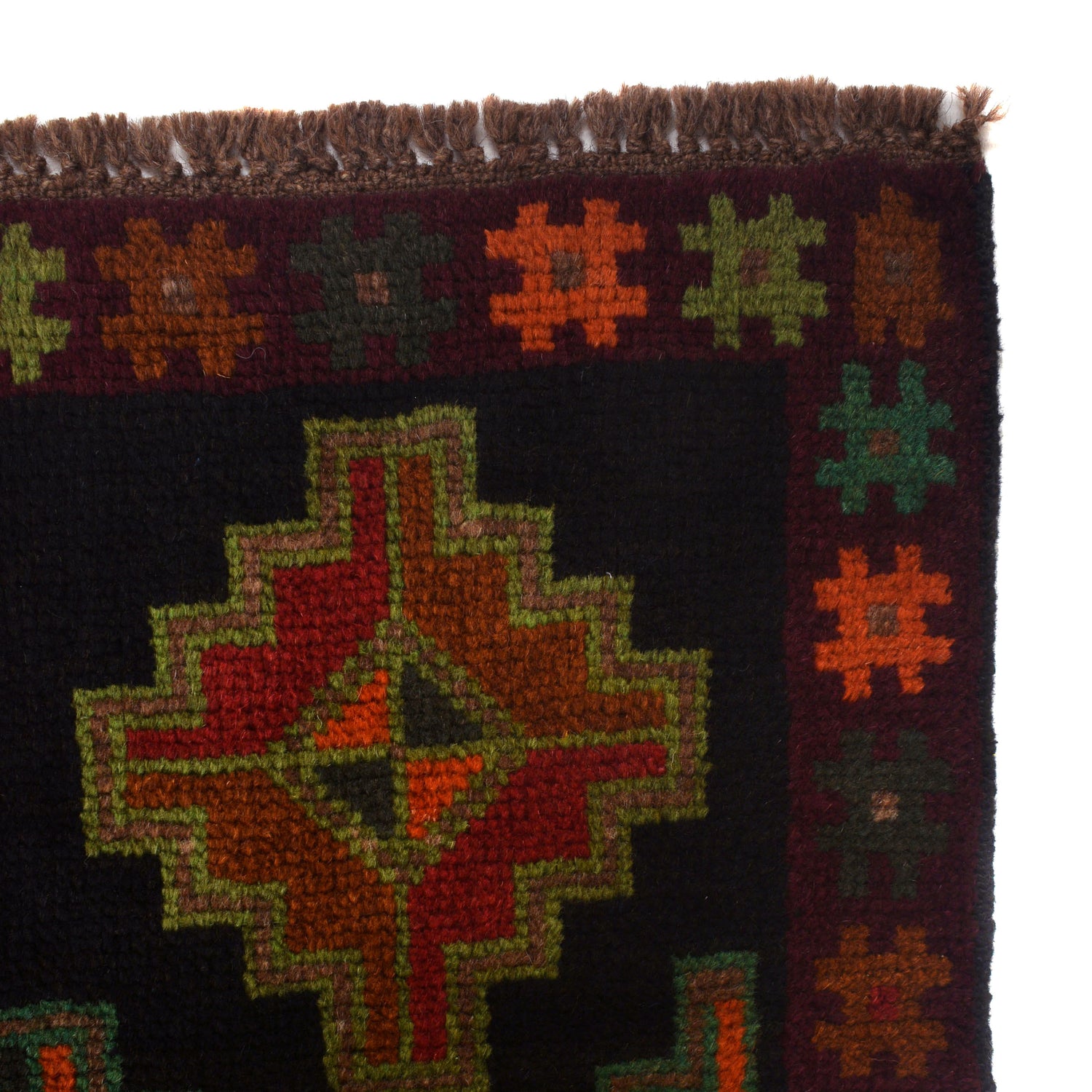 Baluchi Rug Handmade Black Geometric 4x6 ft