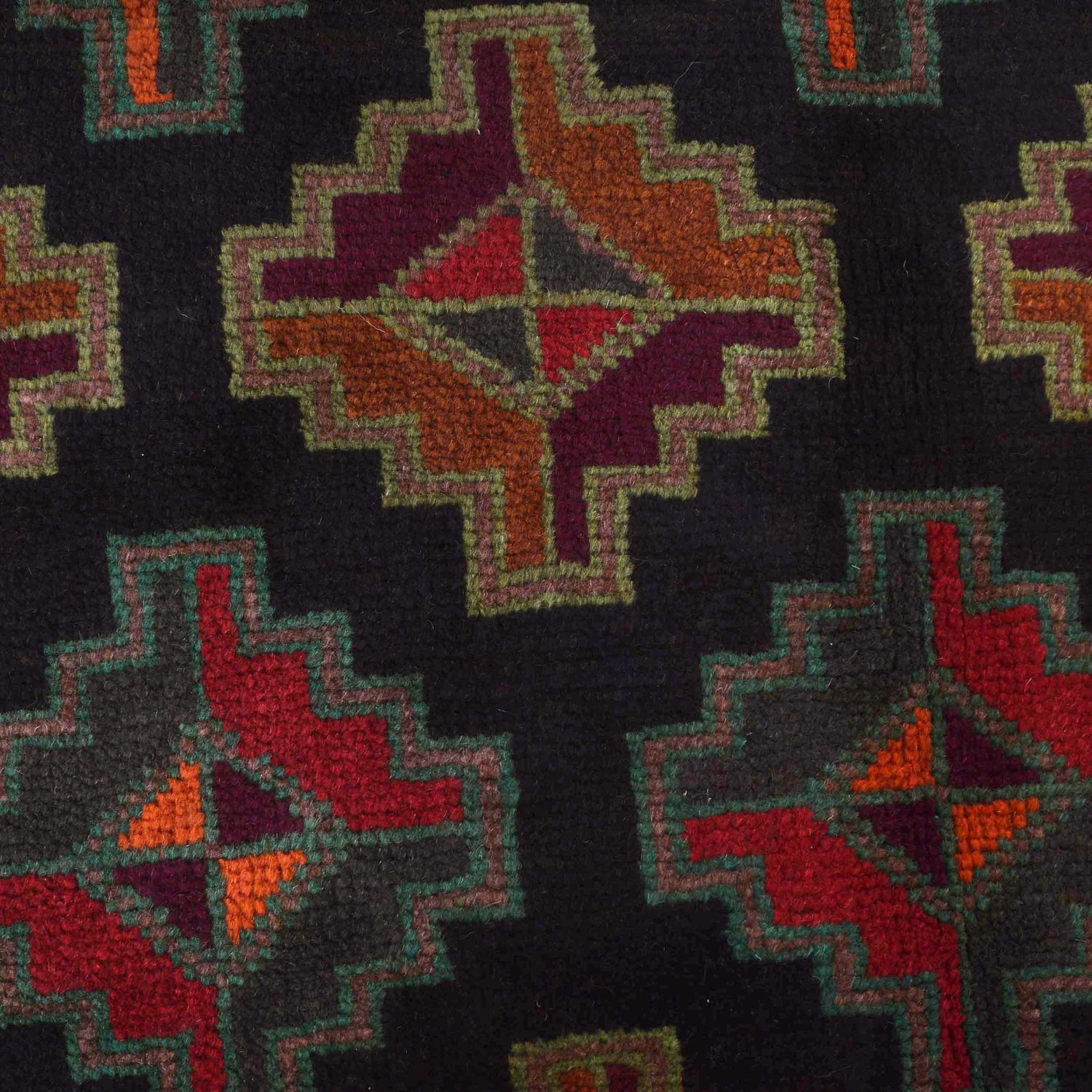 Baluchi Rug Handmade Black Geometric 4x6 ft