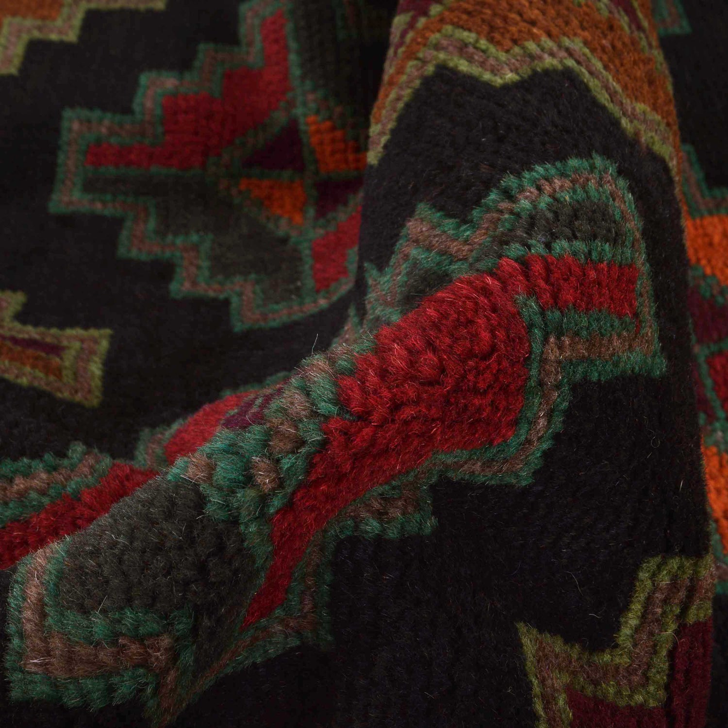 Baluchi Rug Handmade Black Geometric 4x6 ft