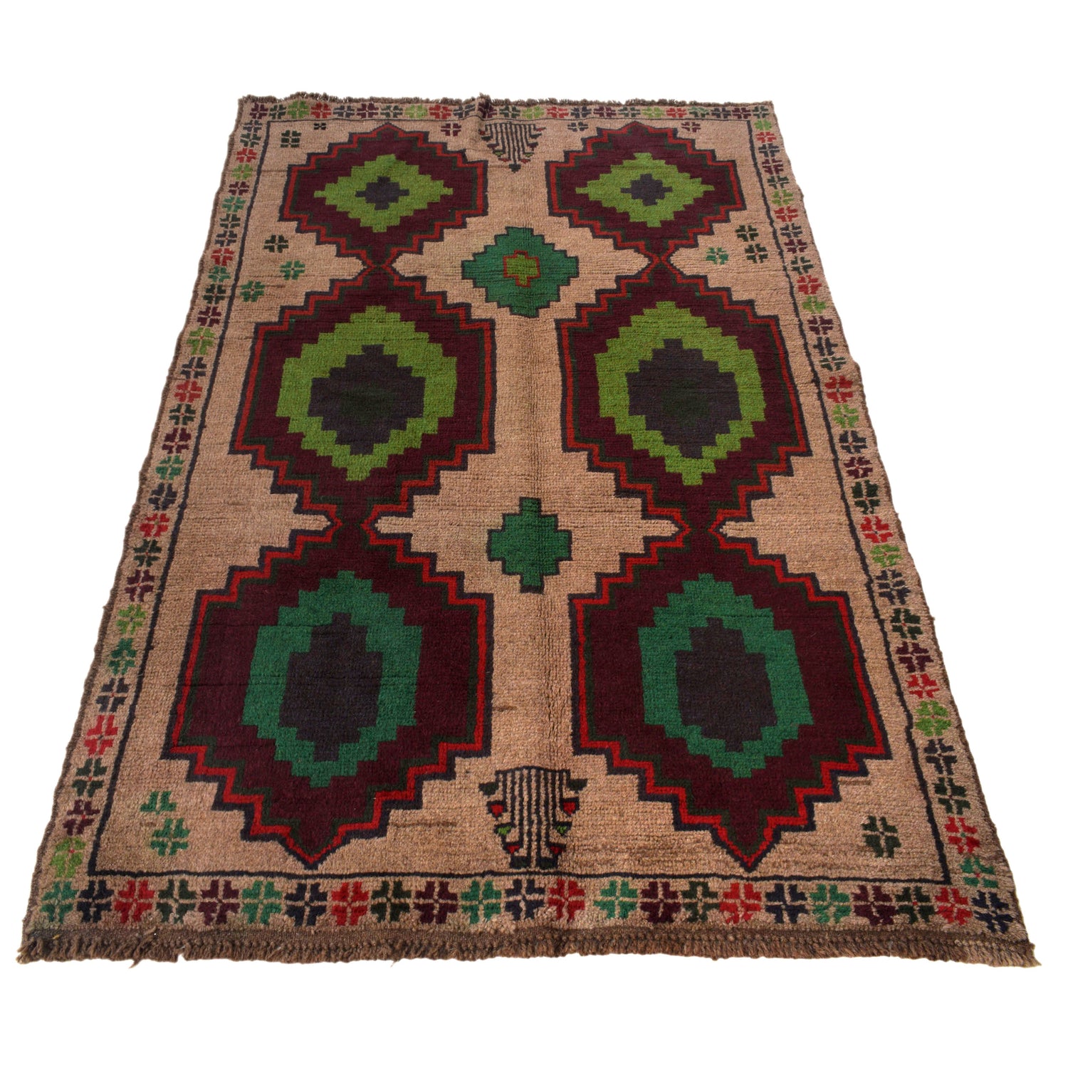 Baluchi Rug Handmade Tan Geometric 4x6 ft