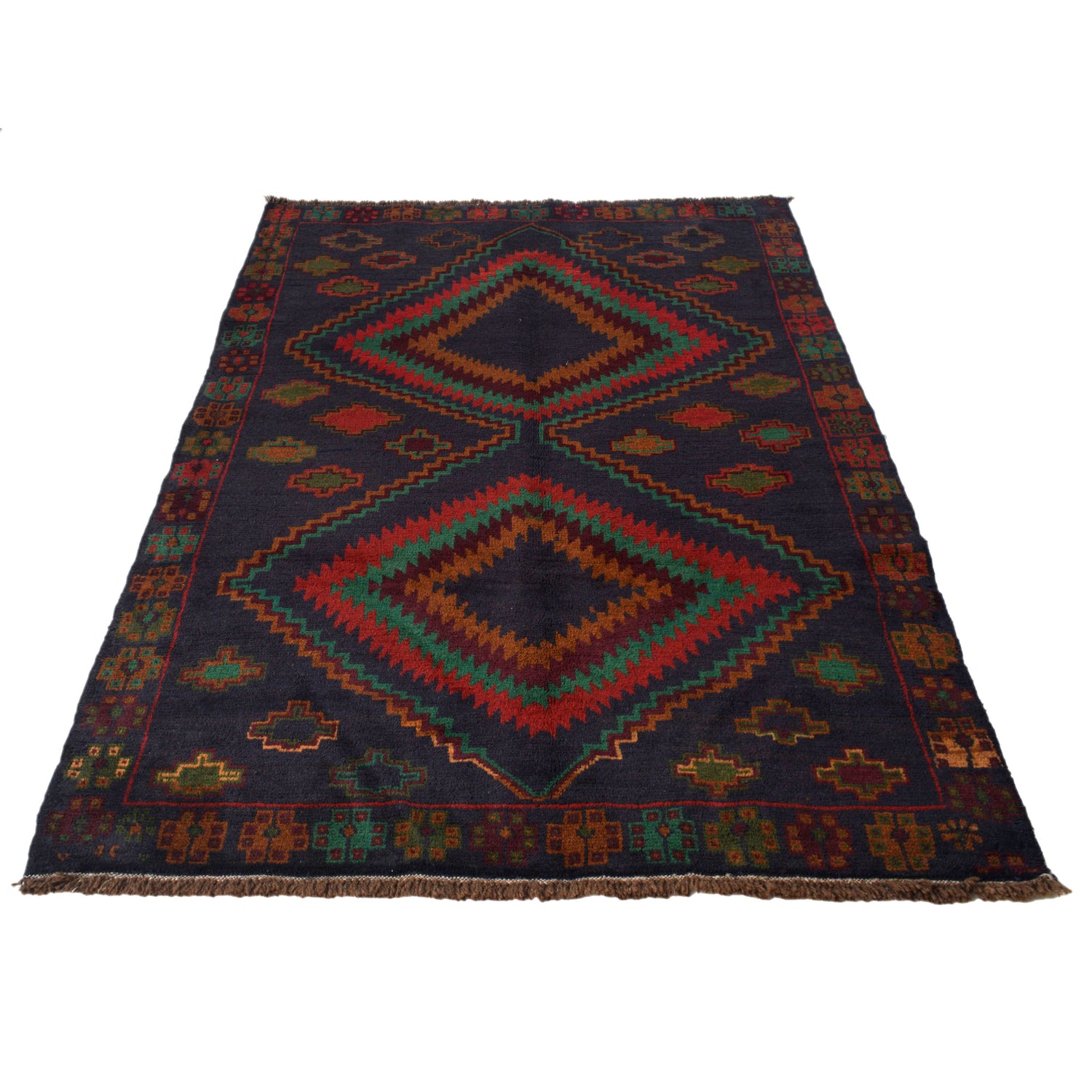 Baluchi Rug Handmade Dark Blue Geometric 4x6 ft