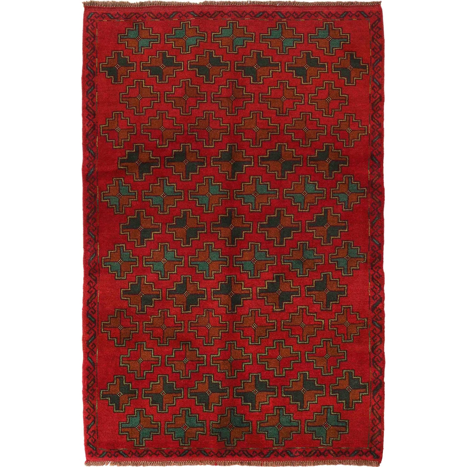 Baluchi Rug Handmade Red Geometric 4x6 ft