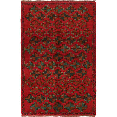 Baluchi Rug Handmade Red Geometric 4x6 ft