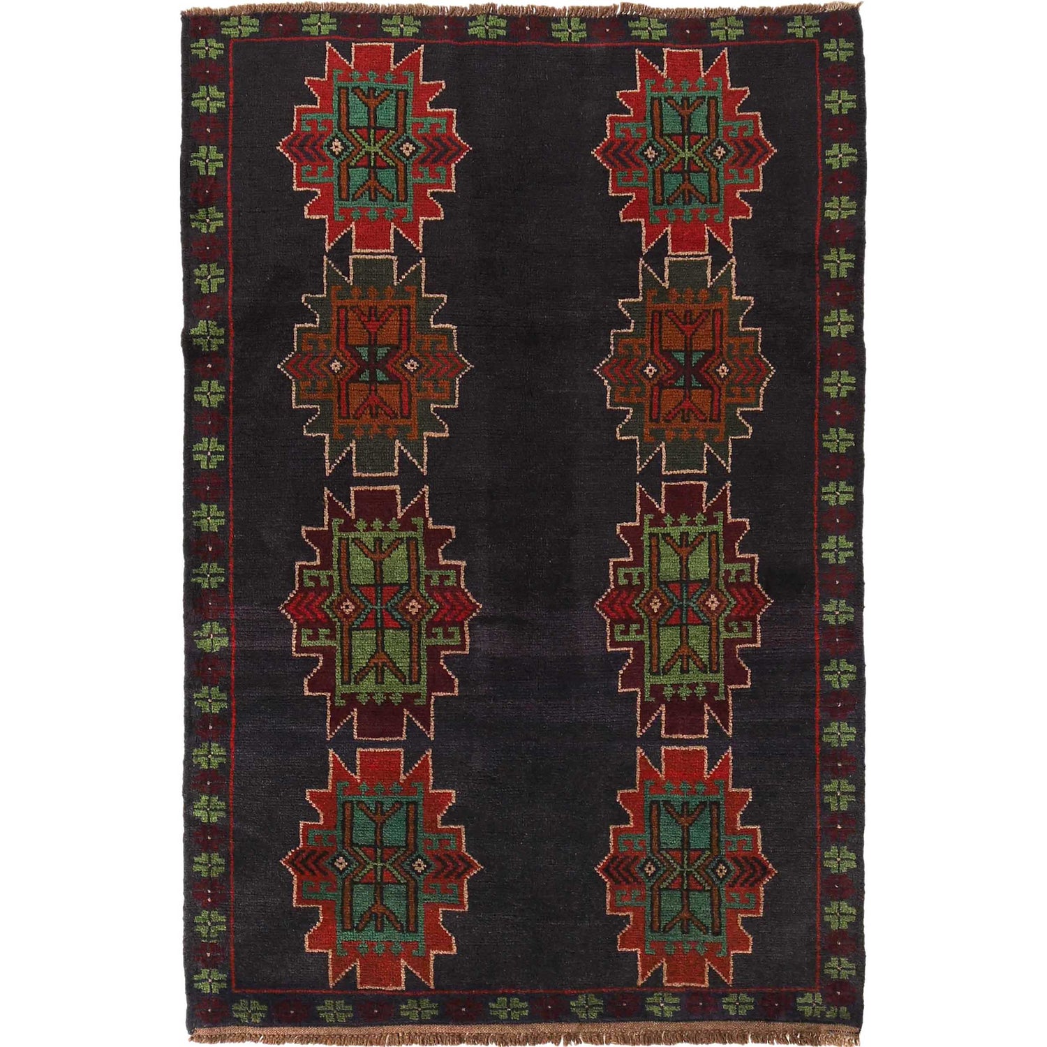 Baluchi Rug Handmade Dark Blue Geometric 4x6 ft