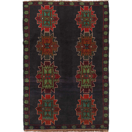 Baluchi Rug Handmade Dark Blue Geometric 4x6 ft