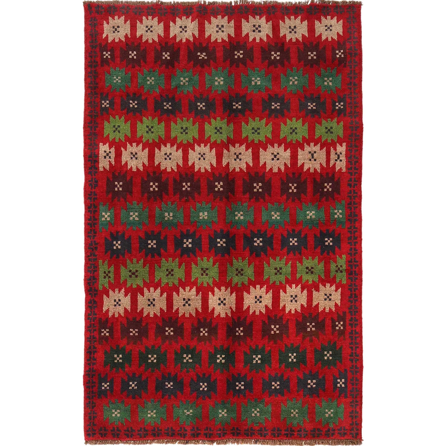 Baluchi Rug Handmade Red Floral 4x6 ft