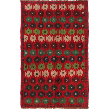 Baluchi Rug Handmade Red Floral 4x6 ft