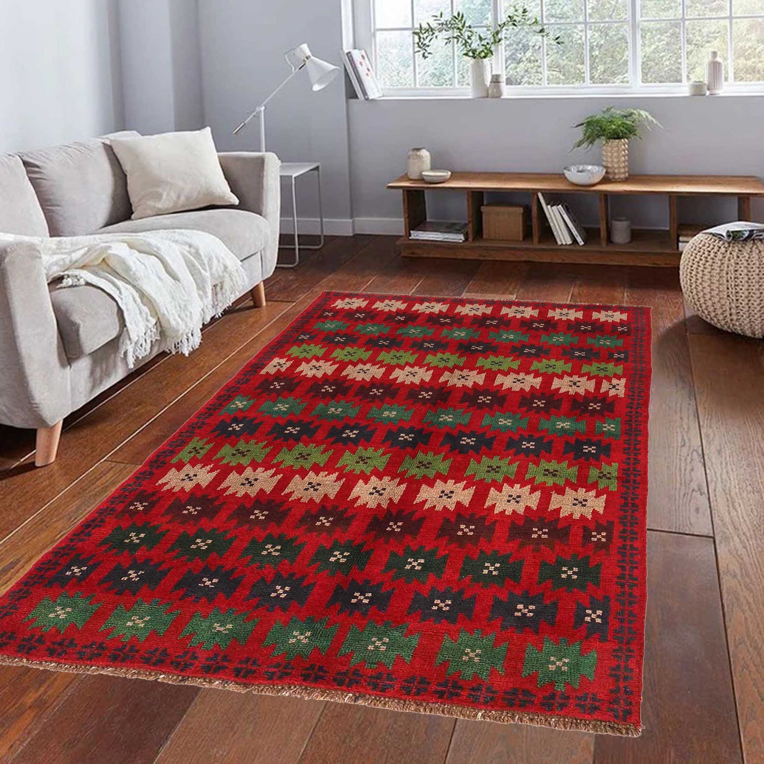 Baluchi Rug Handmade Red Floral 4x6 ft