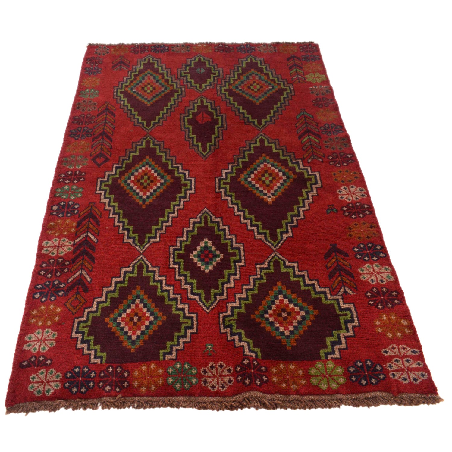 Baluchi Rug Handmade Red Geometric 4x6 ft