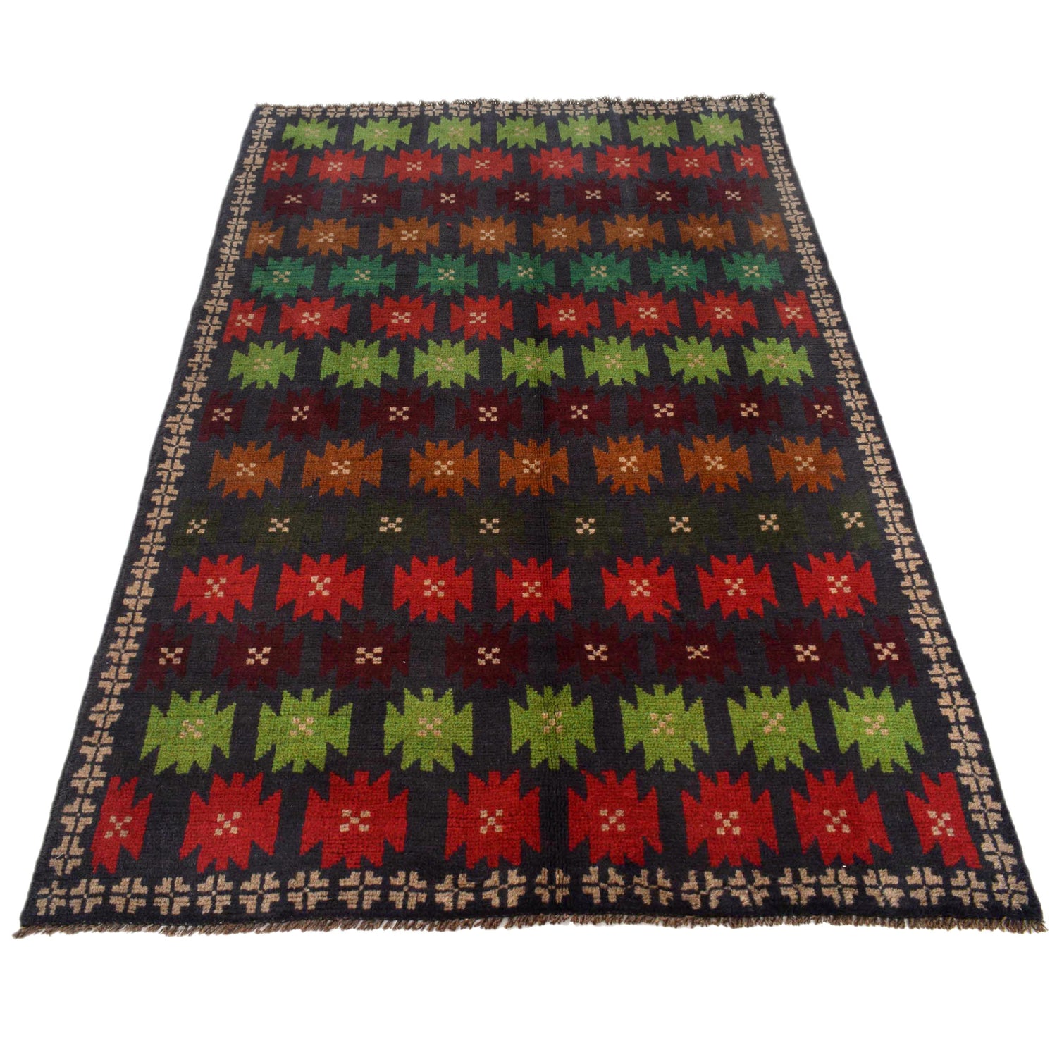Baluchi Rug Handmade Dark Blue Geometric 4x6 ft