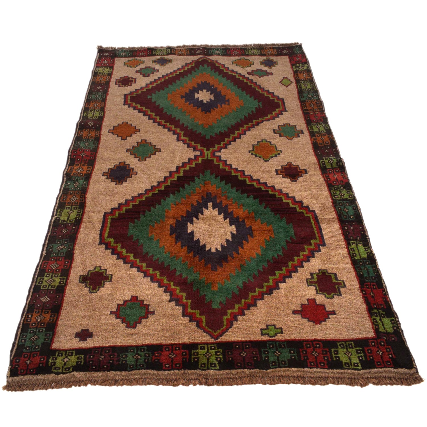 Baluchi Rug Handmade Tan Geometric 4x6 ft