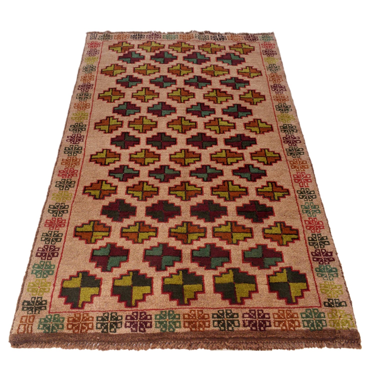 Baluchi Rug Handmade Tan Floral 4x6 ft