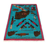 War Area Rug Handmade Blue Map + Rifle 2x4 ft