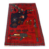 War Area Rug Handmade Red Riffle + Map 2x4 ft