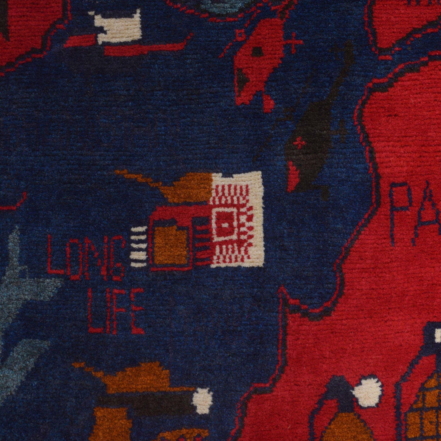 War Area Rug Handmade Red Riffle + Map 2x4 ft