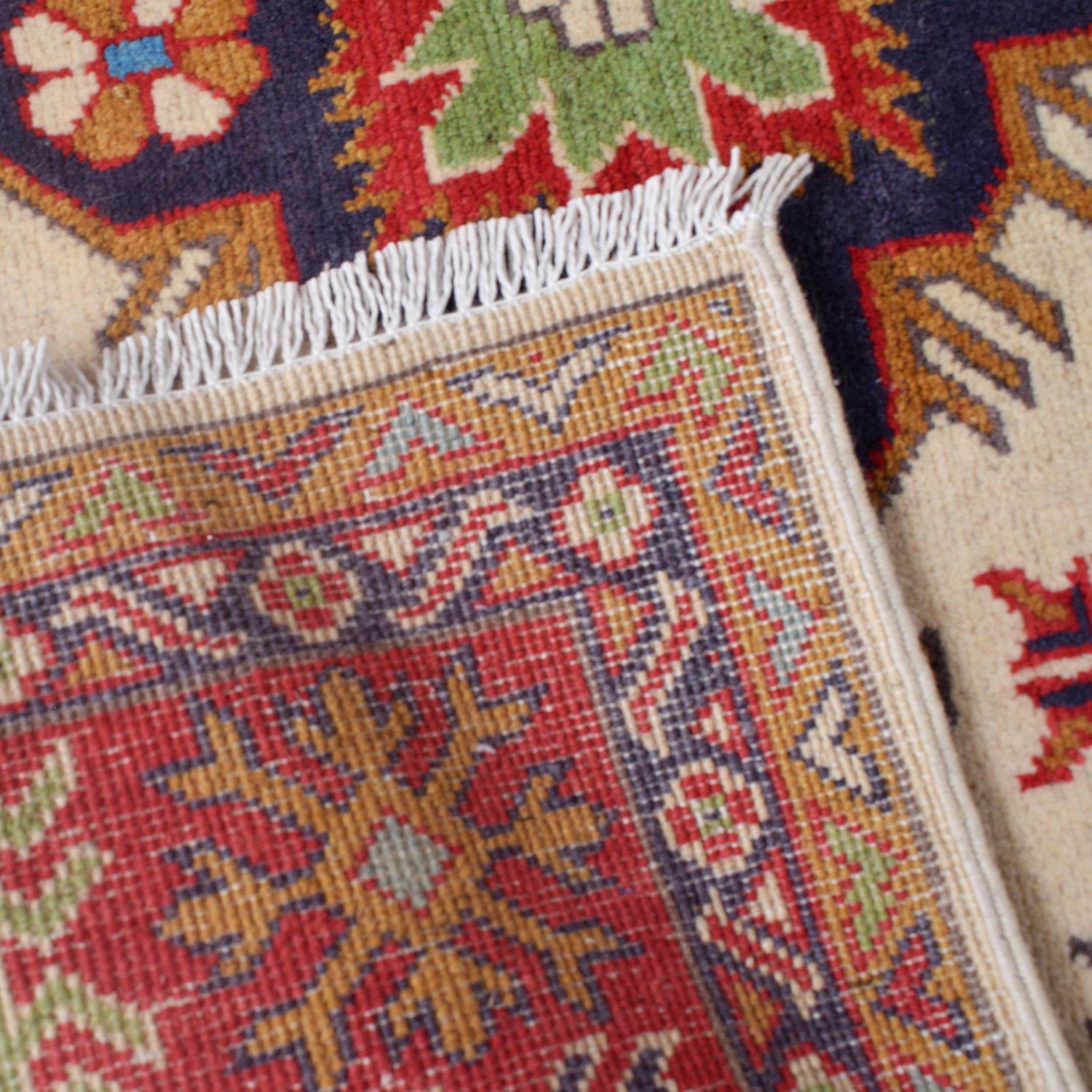 Kazak Rug Handmade Ivory Medallion 4x6 ft