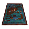 War Area Rug Handmade Blue Map + Rifle 2x4 ft
