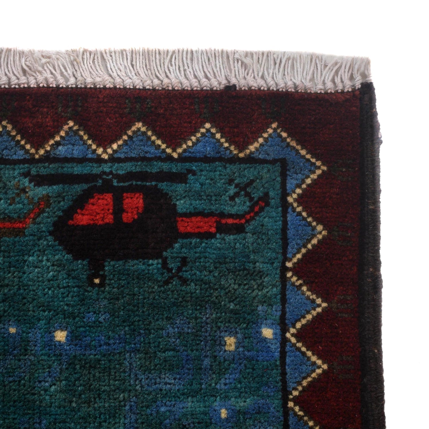 War Area Rug Handmade Blue Map + Rifle 2x4 ft