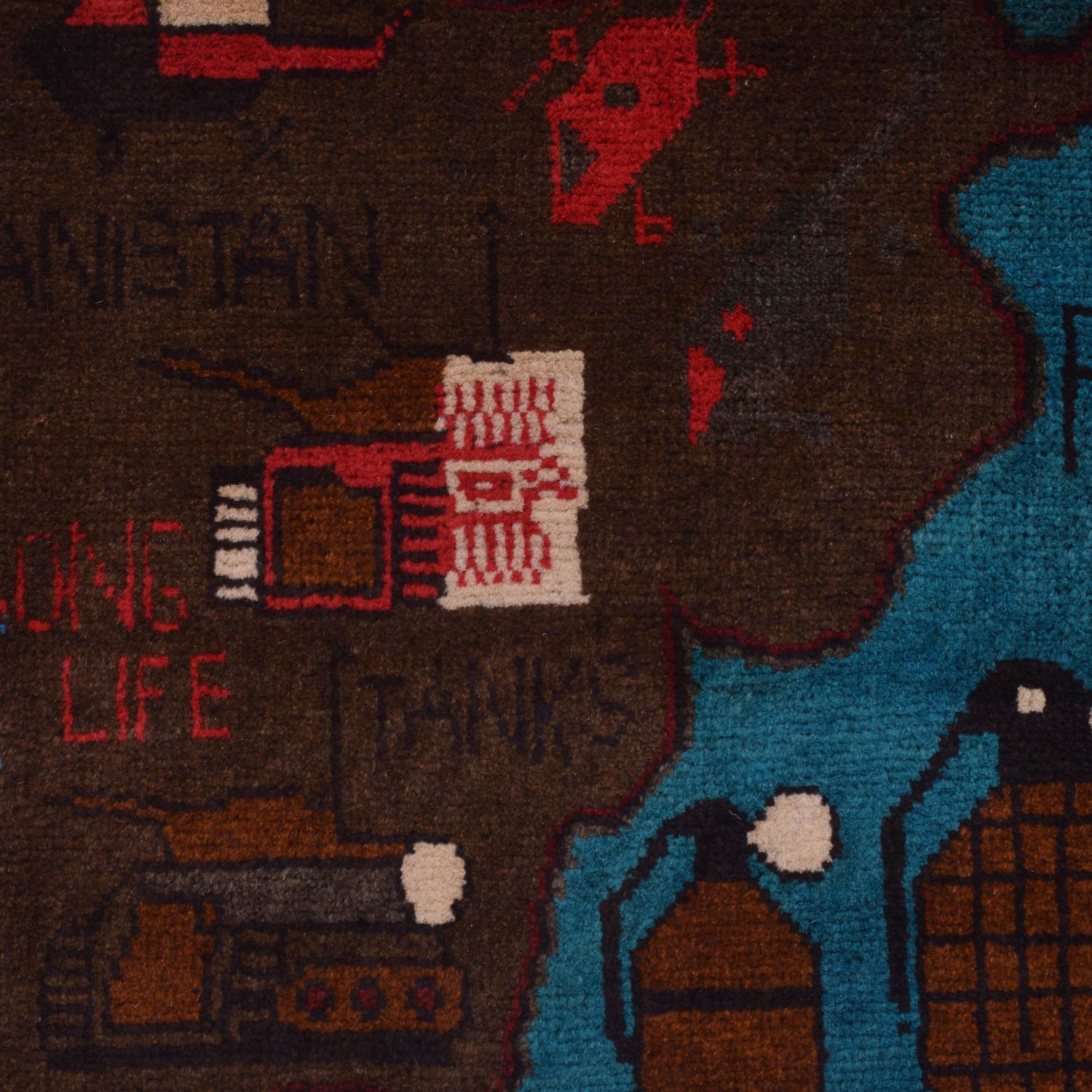 War Area Rug Handmade Blue Map + Rifle 2x4 ft