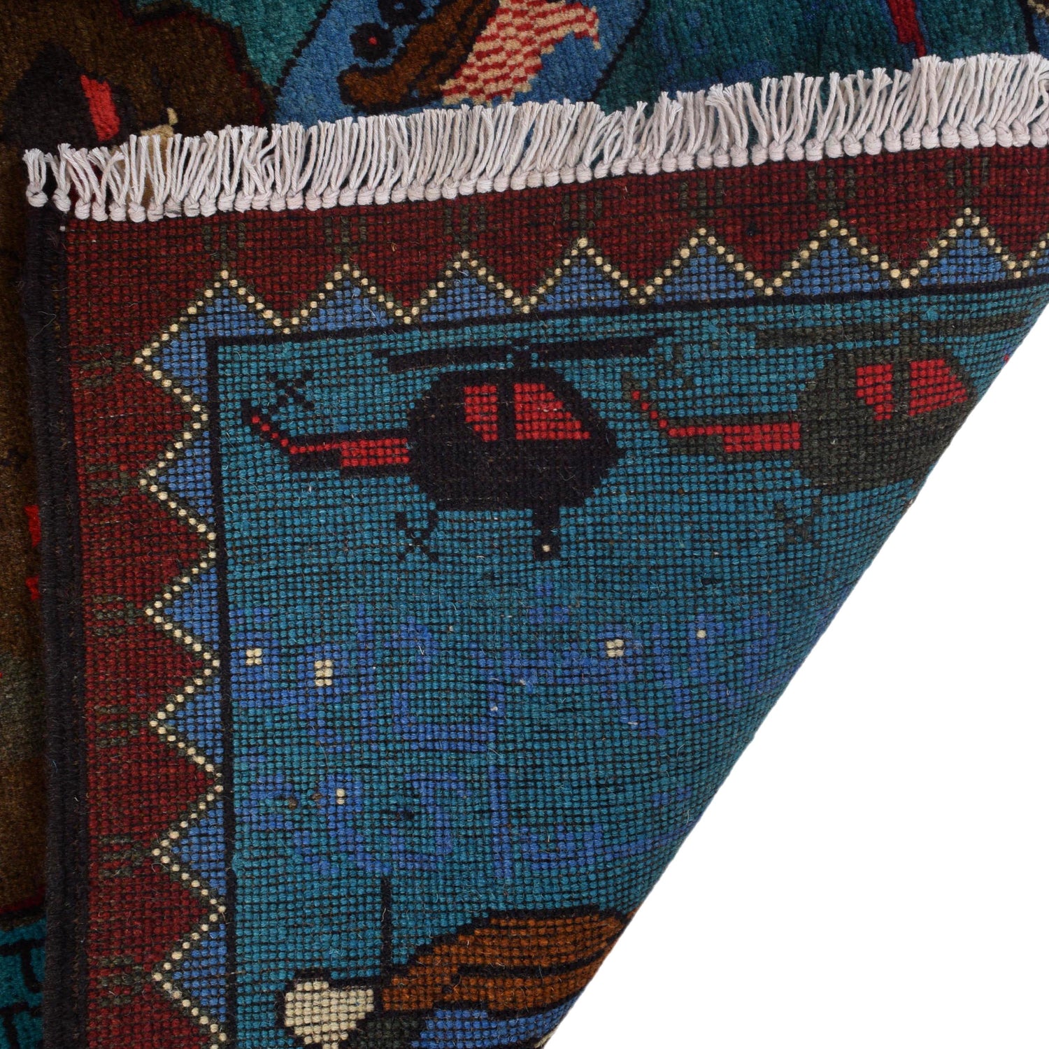 War Area Rug Handmade Blue Map + Rifle 2x4 ft