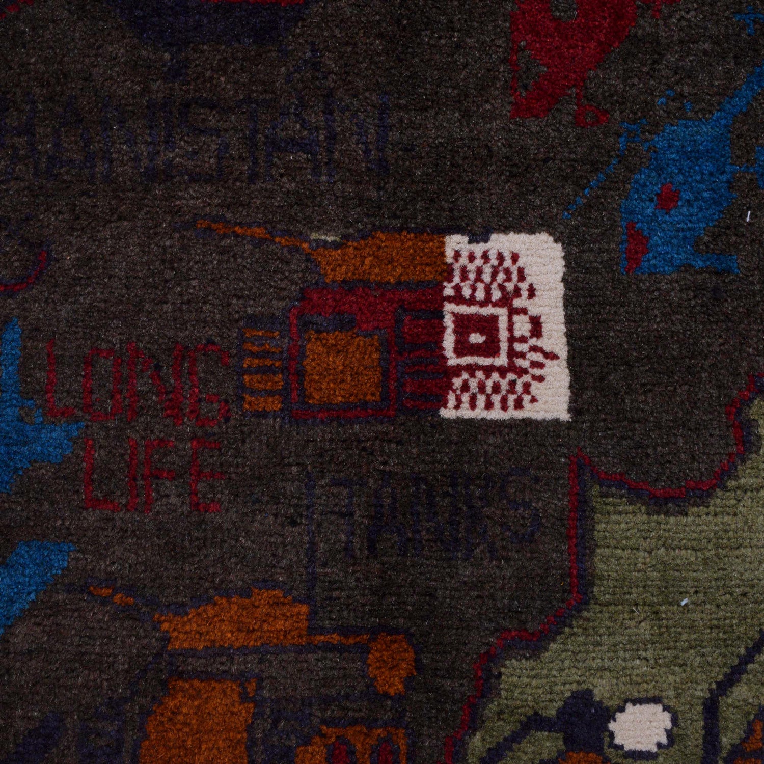 War Area Rug Handmade Green Riffle + Map 2x4 ft