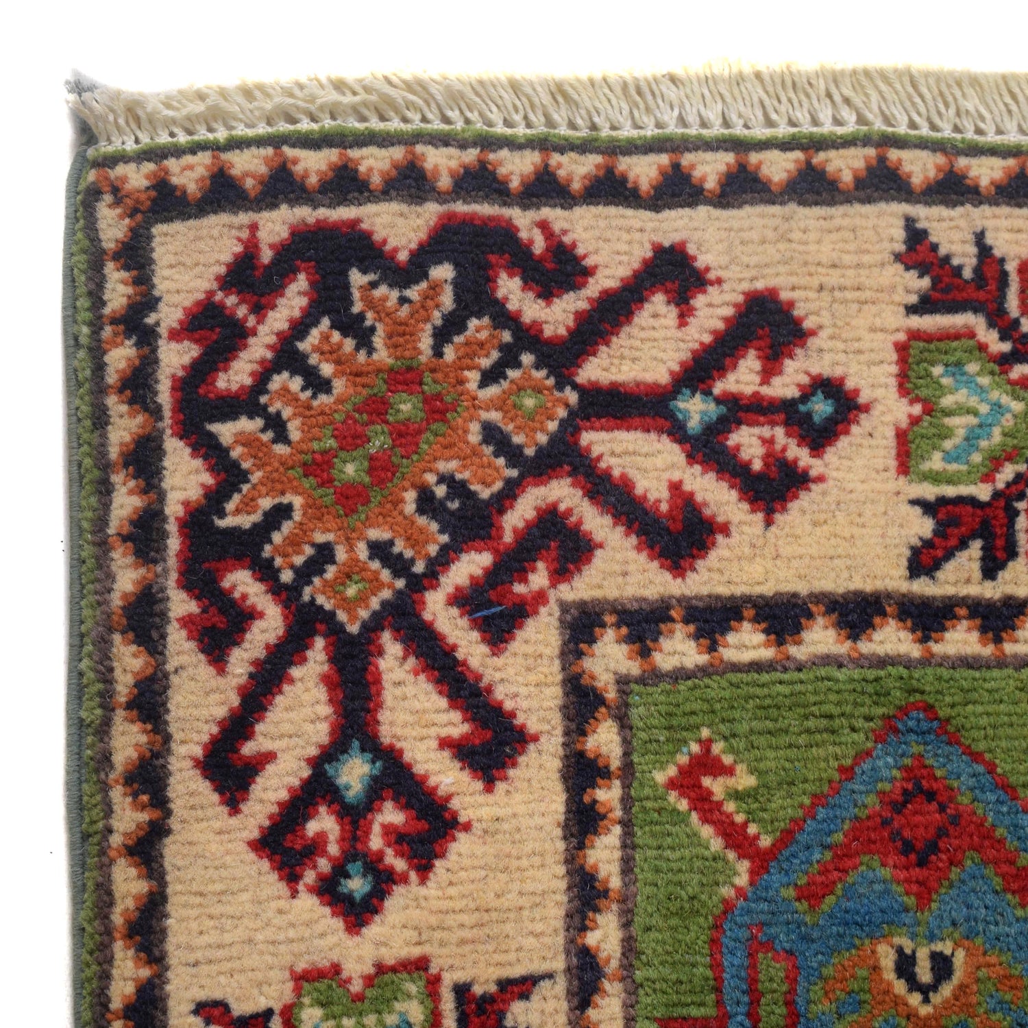 Kazak Rug Handmade Green Medallion 3x5 ft