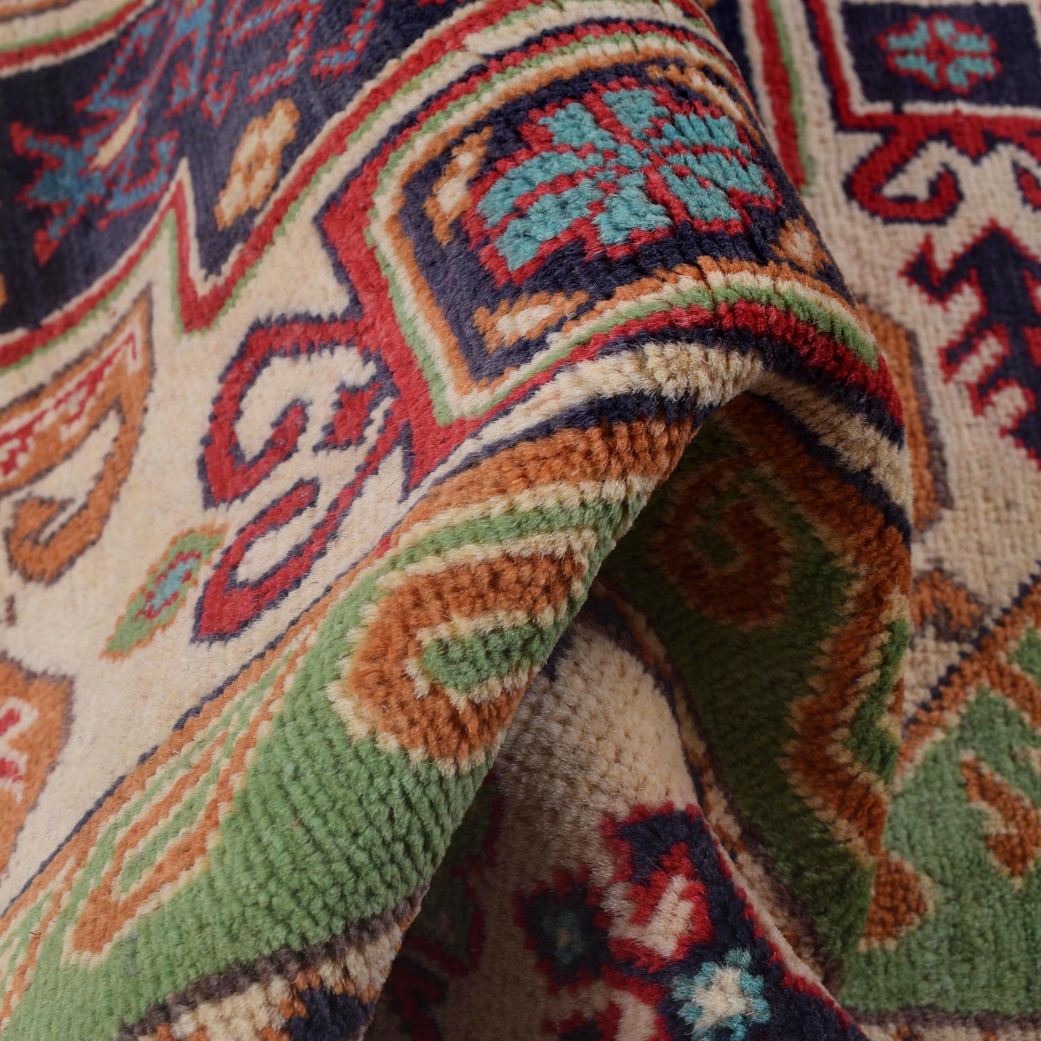 Kazak Rug Handmade Green Medallion 3x5 ft