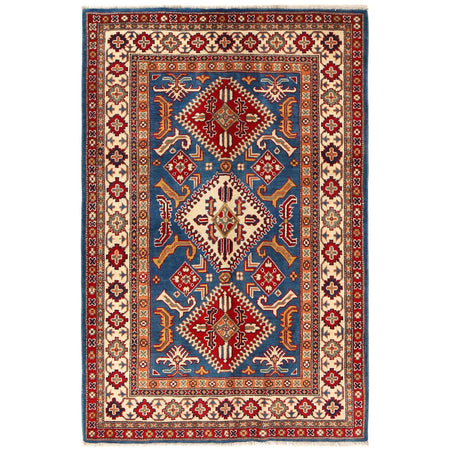 Kazak Rug Handmade Blue Medallion 4x6 ft