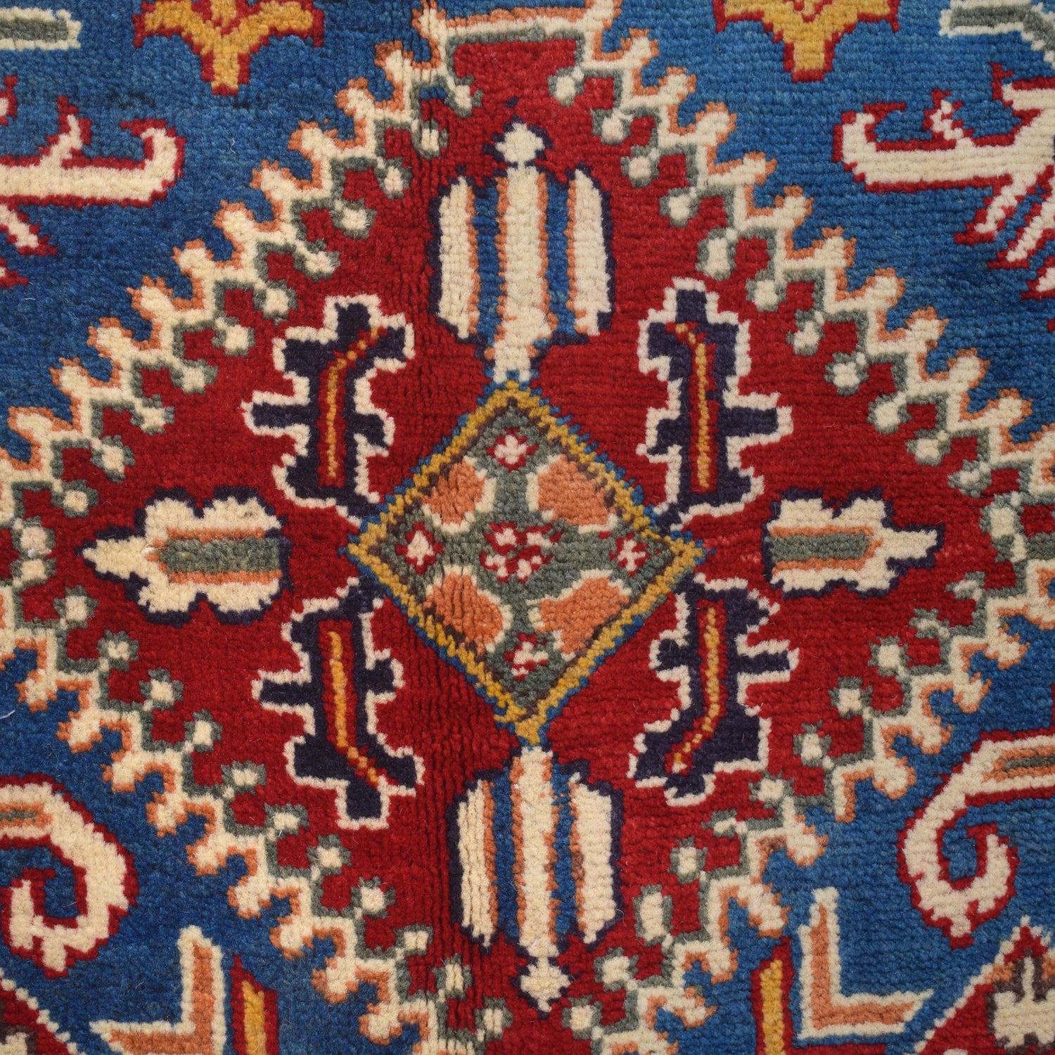 Kazak Rug Handmade Blue Medallion 4x6 ft