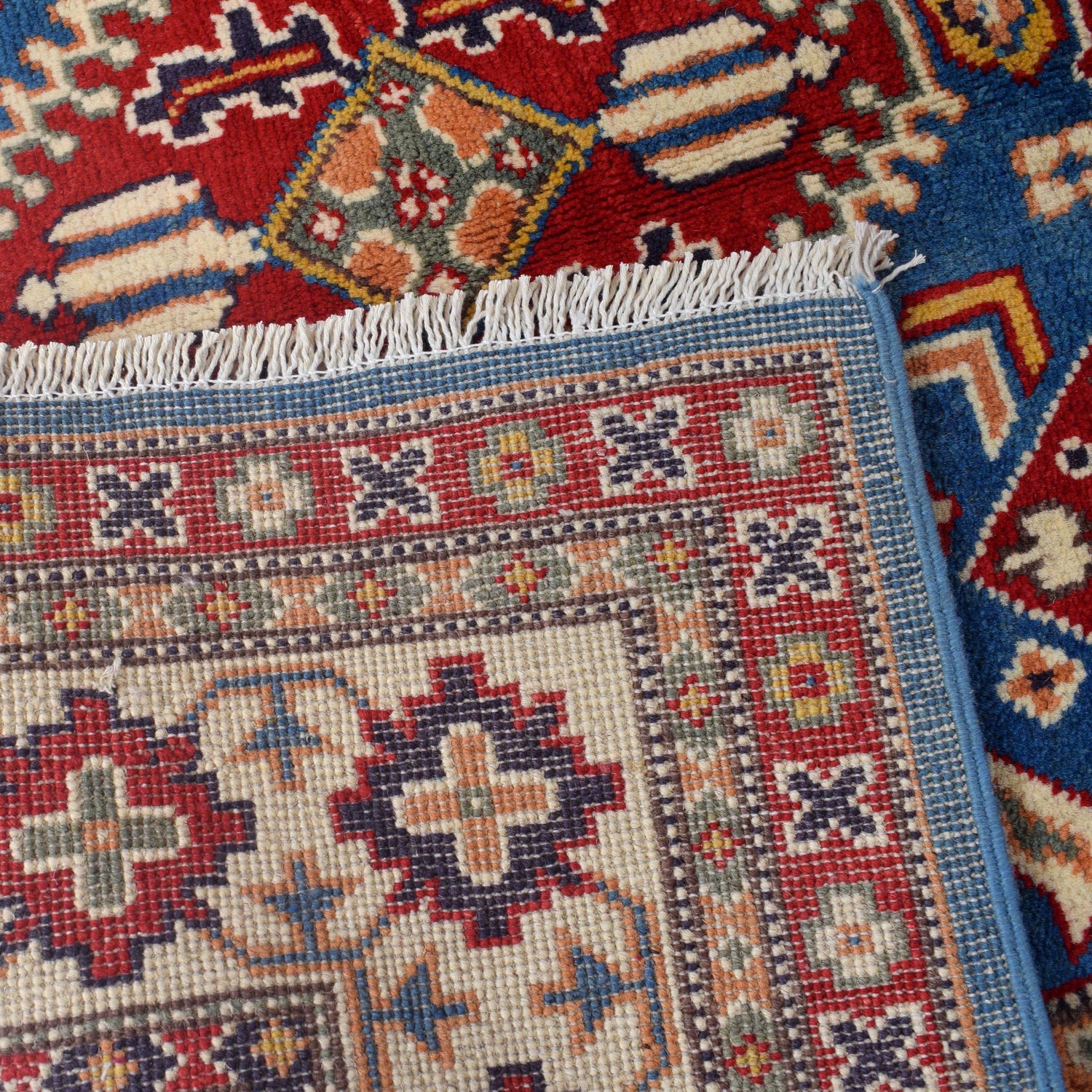 Kazak Rug Handmade Blue Medallion 4x6 ft