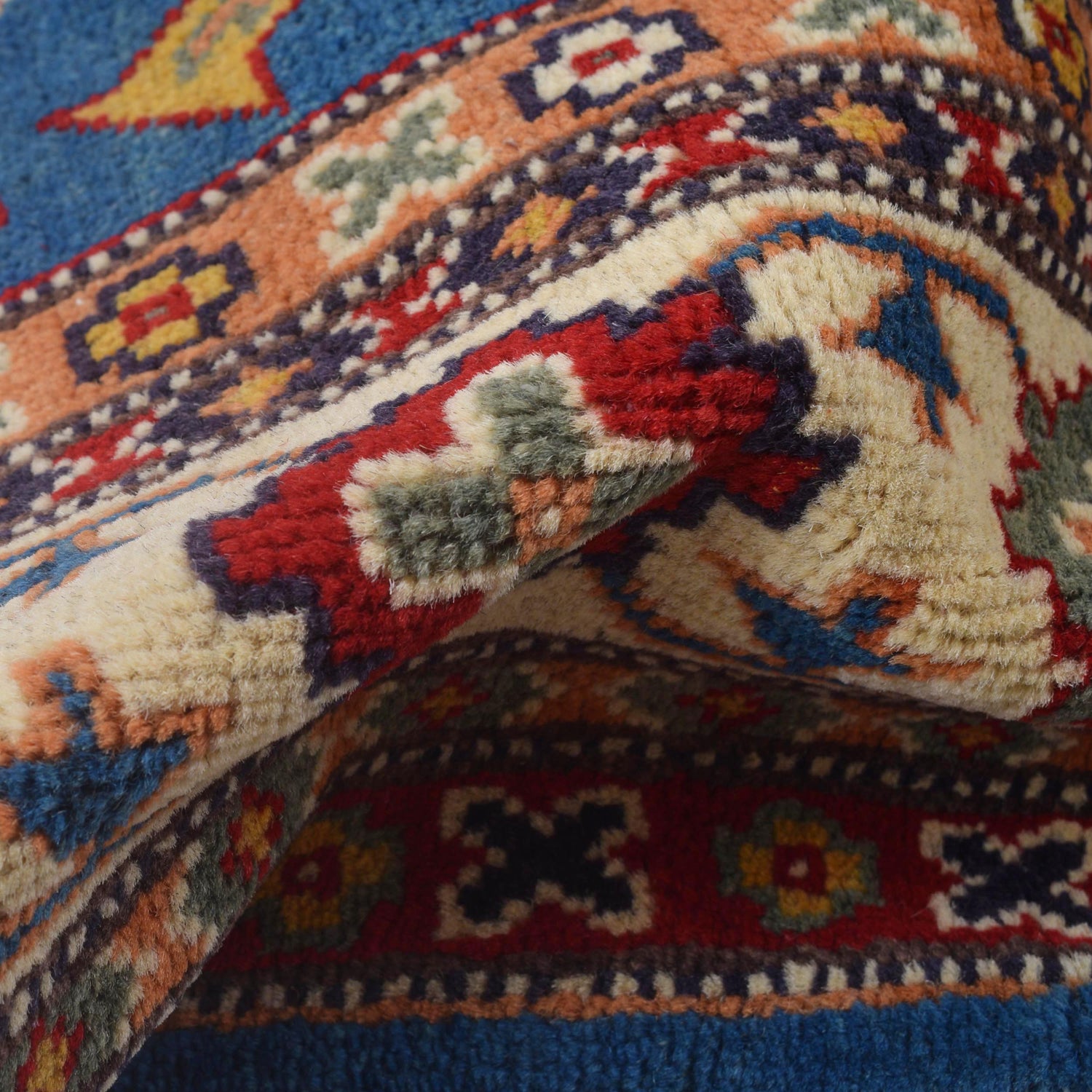 Kazak Rug Handmade Blue Medallion 4x6 ft
