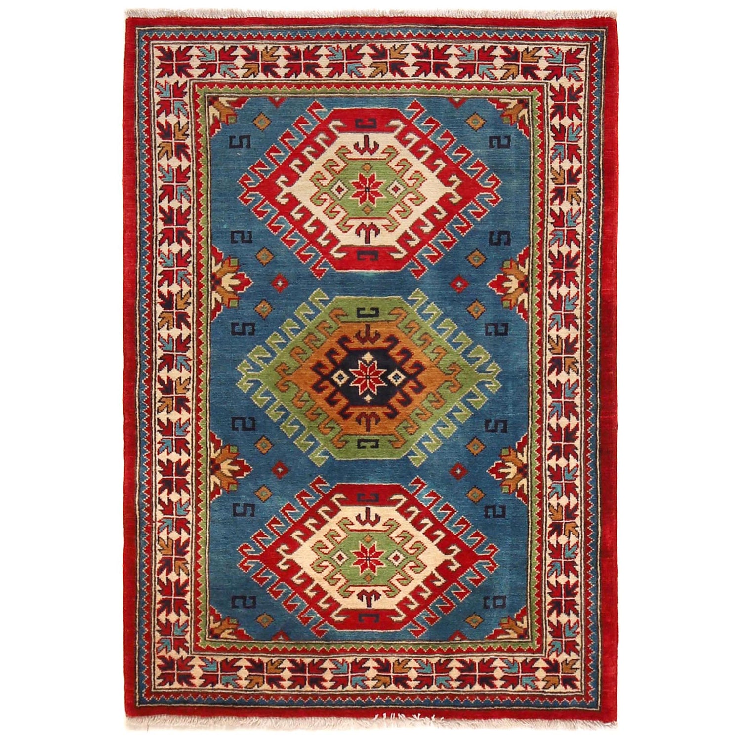 Kazak Rug Handmade Blue Medallion 3x5 ft