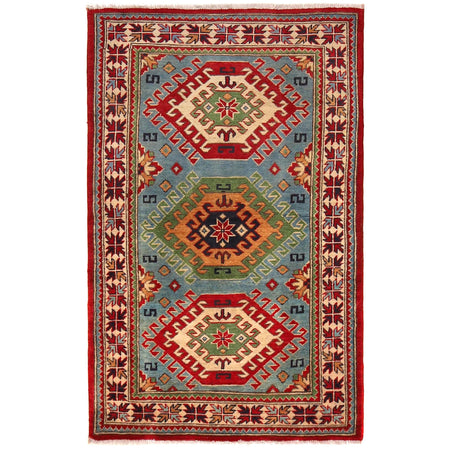 Kazak Rug Handmade Blue Medallion 3x5 ft