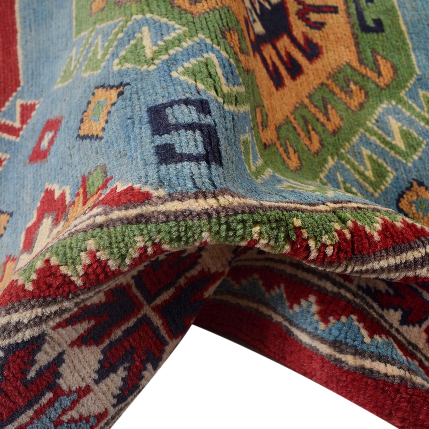 Kazak Rug Handmade Blue Medallion 3x5 ft