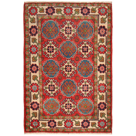 Kazak Rug Handmade Red Medallion 2x4 ft