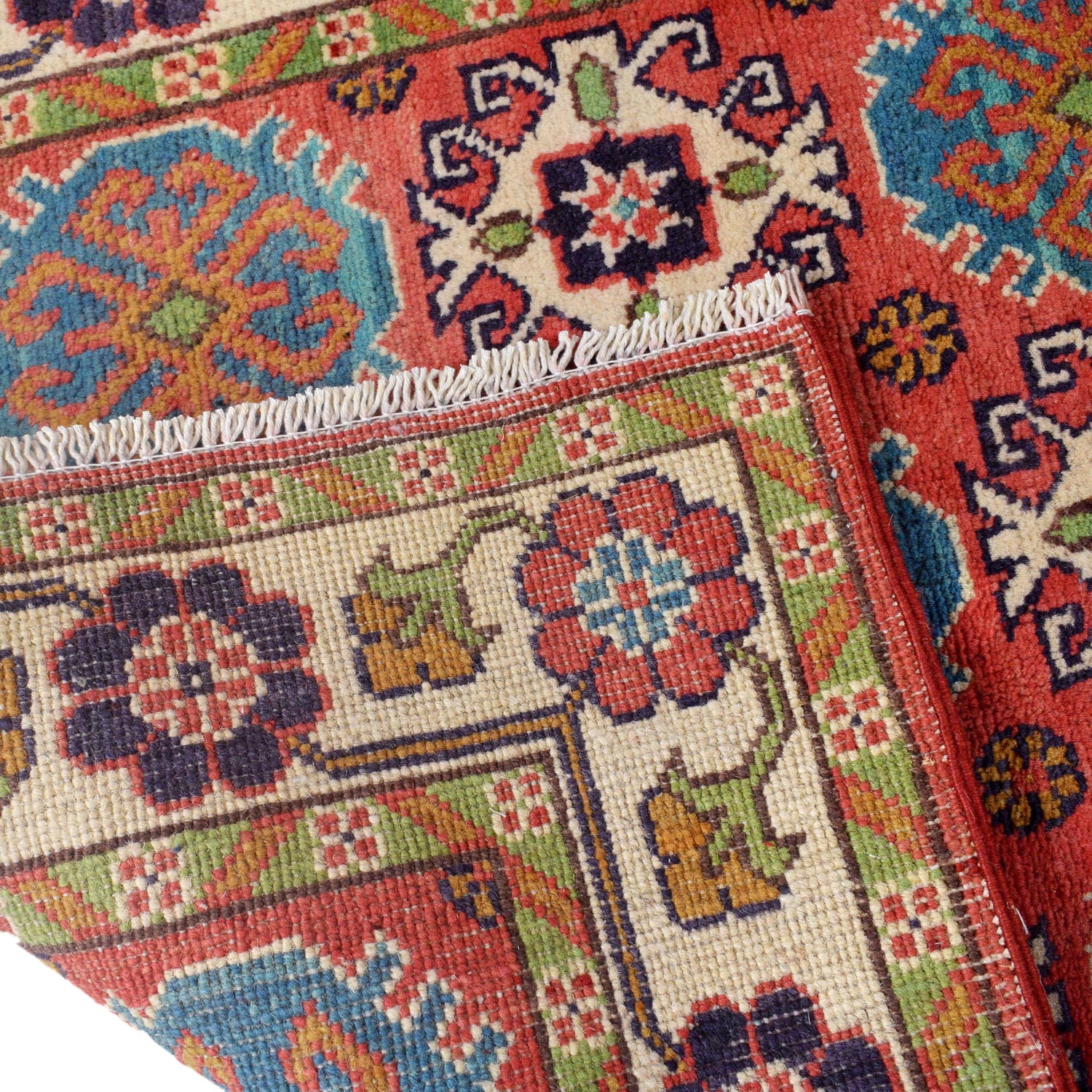 Kazak Rug Handmade Red Medallion 2x4 ft