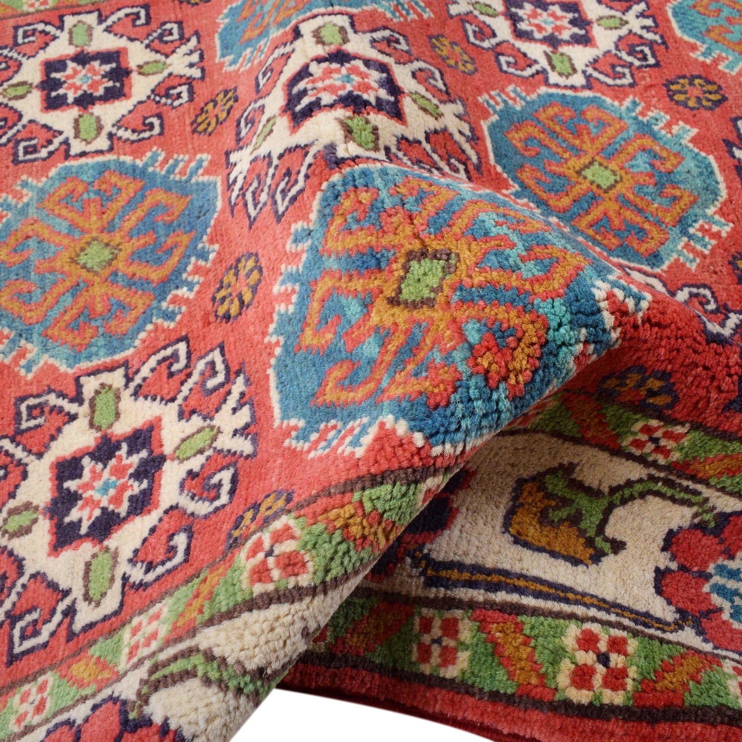 Kazak Rug Handmade Red Medallion 2x4 ft