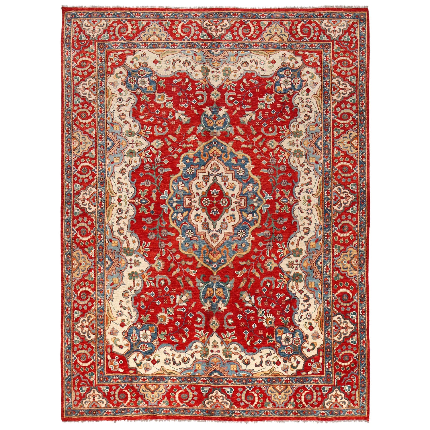 Heriz Area Rug Handmade Red Medallion 9x12 ft