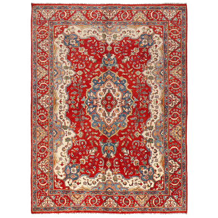 Heriz Area Rug Handmade Red Medallion 9x12 ft