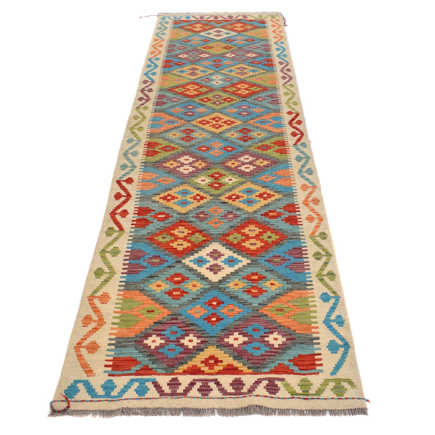Handmade Multi Kilim Geometric 10' Runner