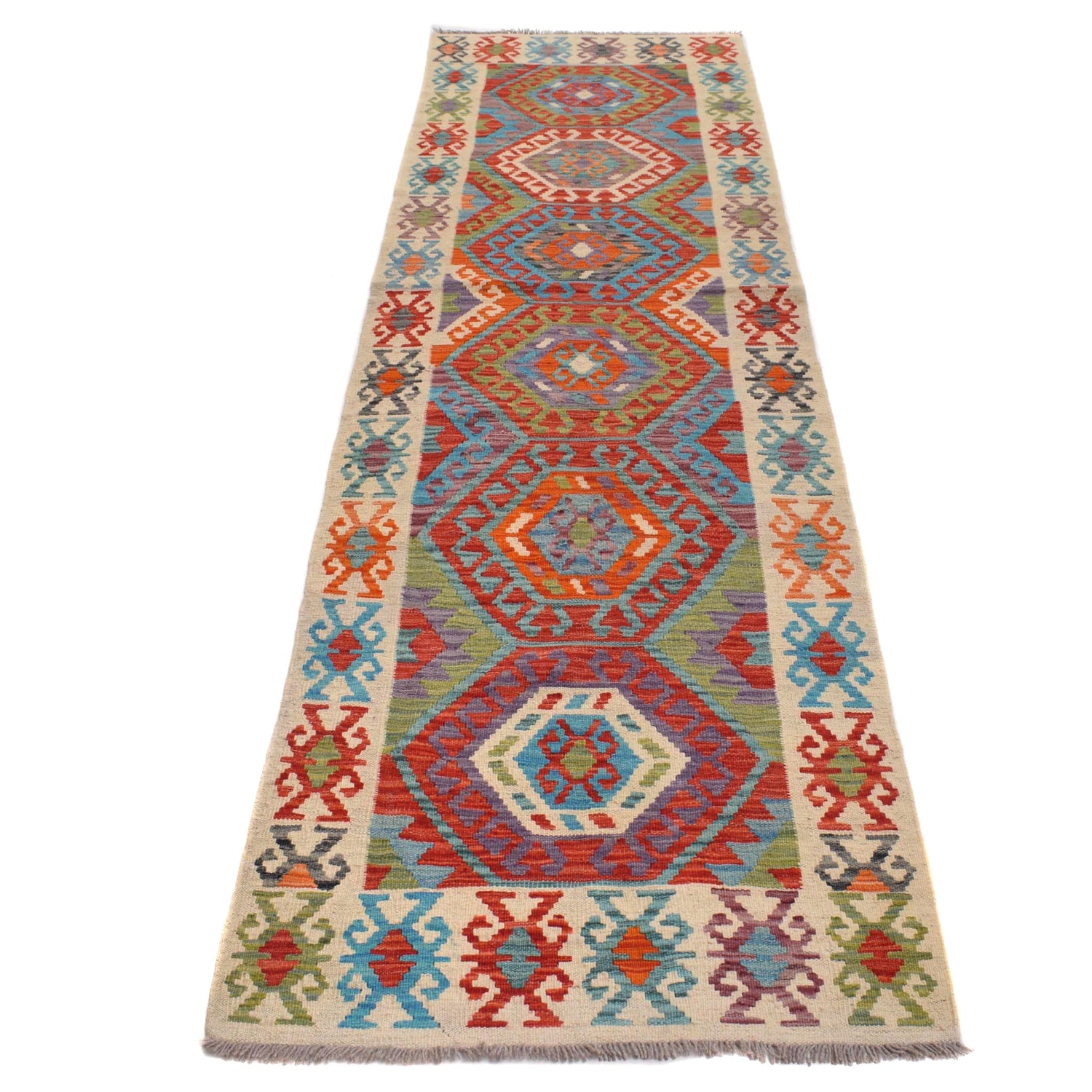 Handmade Multi Kilim Geometric 10' Runner