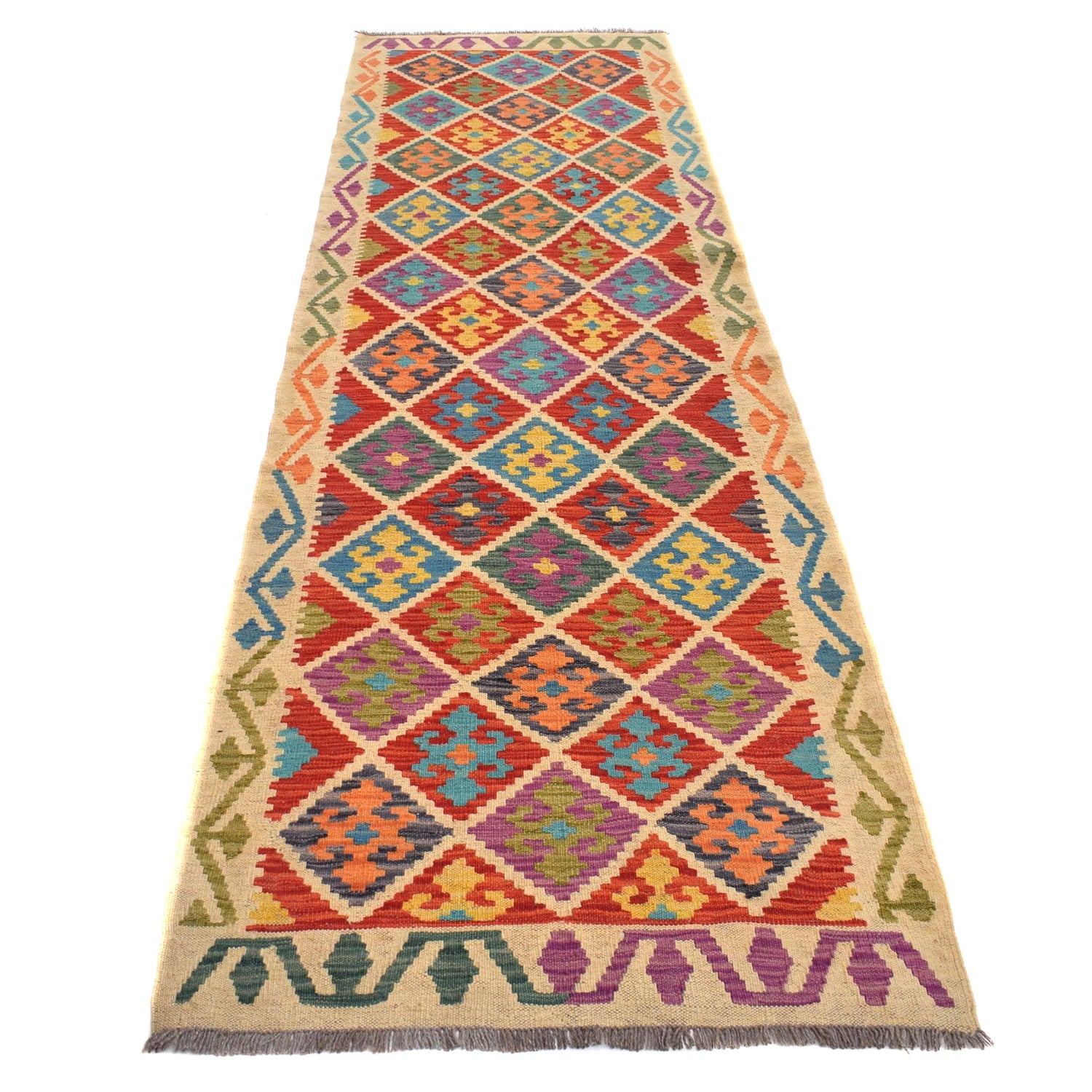 Handmade Multi Kilim Geometric 10' Runner