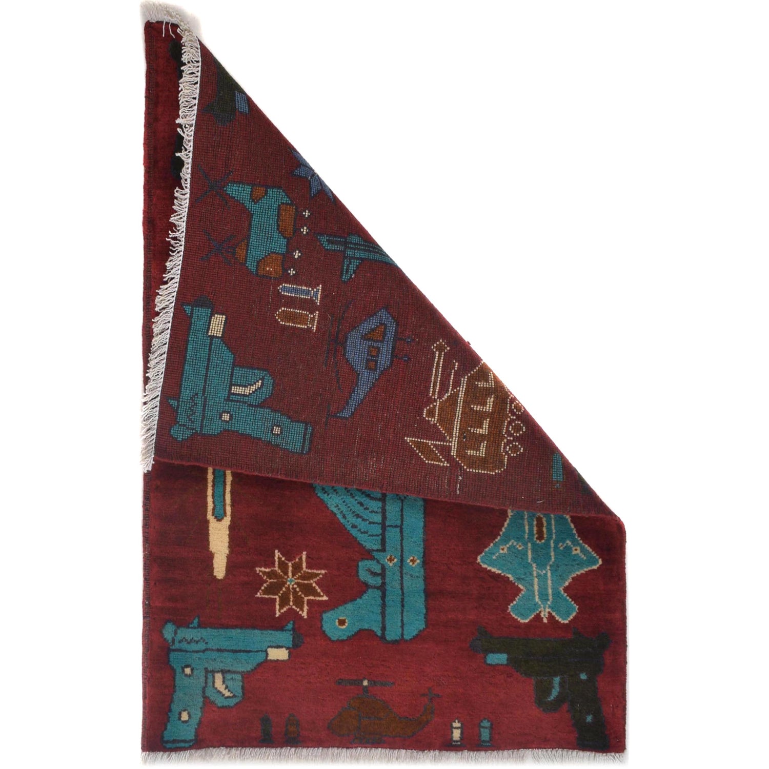 War Area Rug Handmade Red Riffle + Grenade 2 x 3 ft
