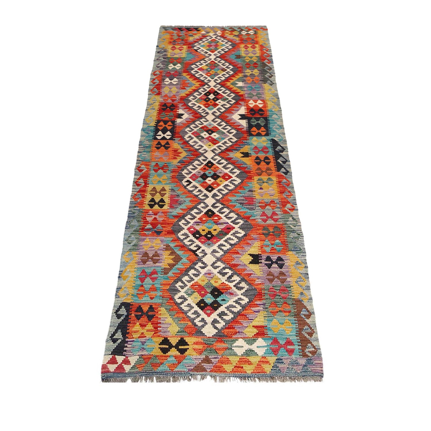 Handmade Multi Kilim Geometric 10' Runner